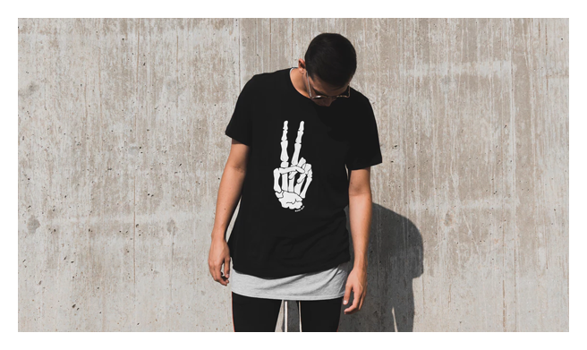 Skeleton hand peace-sign t-shirt