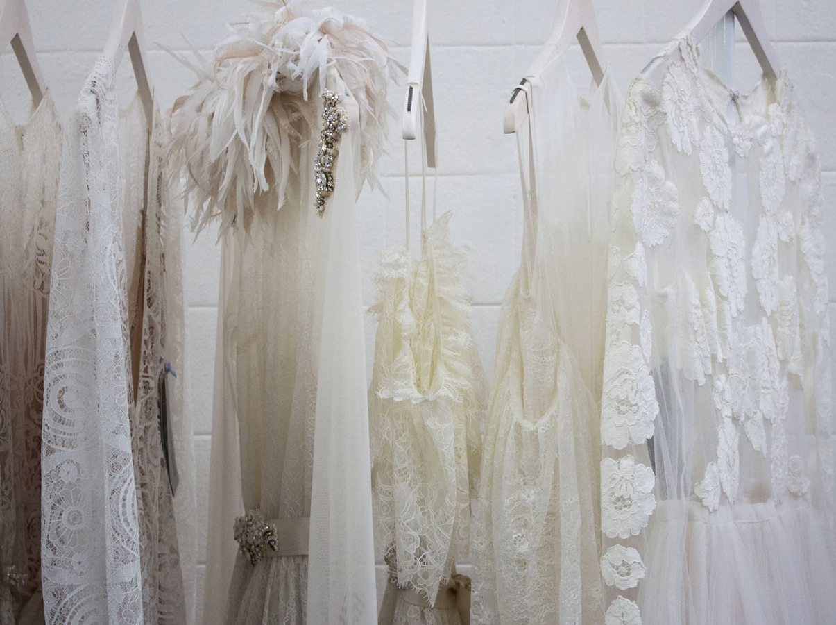 Dresses hanging in closet